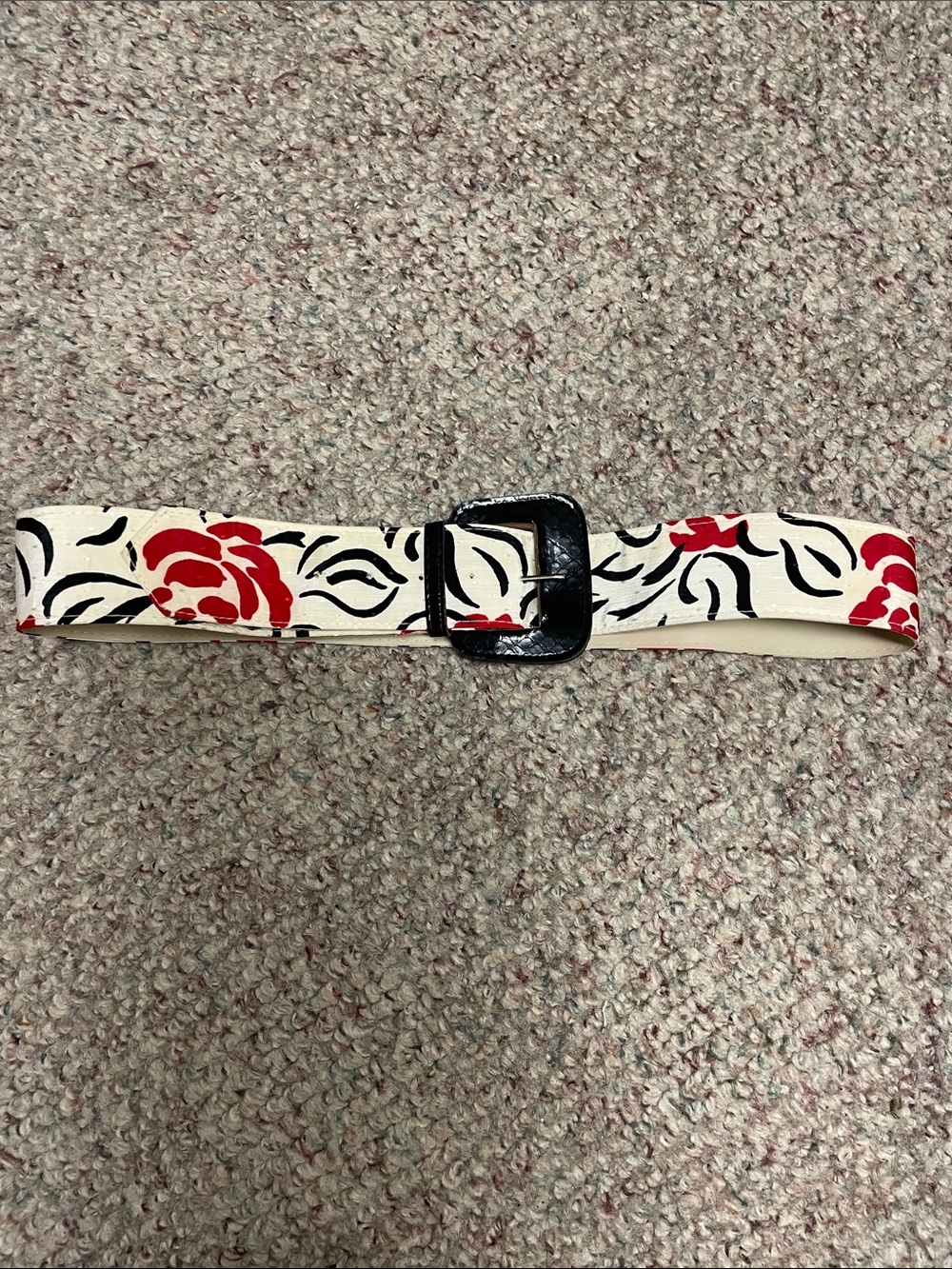 Vintage 80s leather / fabric Floral Print Belt with Black Buckle
